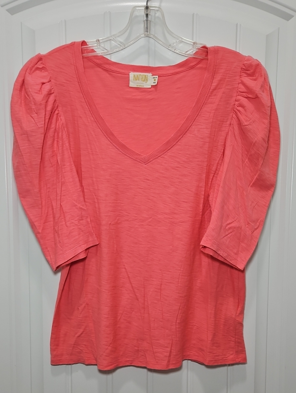 Nation LTD Jillian Bould Shoulder V-neck Slub Knit Tee Medium Women's Pima
